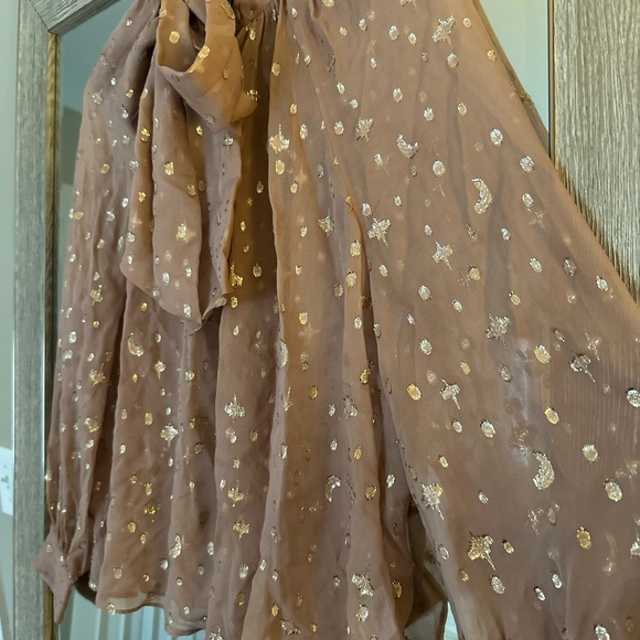 The Fold London Lusia Fil Coupe Blouse Mauve Pink Gold Metallic Moon Stars M NWT - Picture 4 of 6